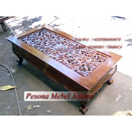 Meja Ketapang Ukir Kaki Garengan Kayu Jati