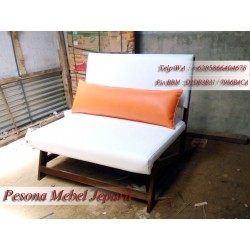 Kursi Sofa Minimalis White 2 Dudukan Kayu Jati