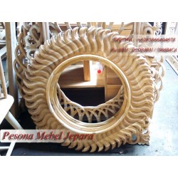 Bingkai, Frame, Pigura Cermin Ombak Matahari Kayu Jati