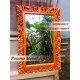 Bingkai, Frame, Pigura Cermin Ukir Waru Warna Orange Ukuran 120 cm Kayu Jati