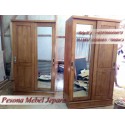 Wardrobe, Lemari Pakaian Minimalis Pintu 2 Sliding Cermin Kayu Jati