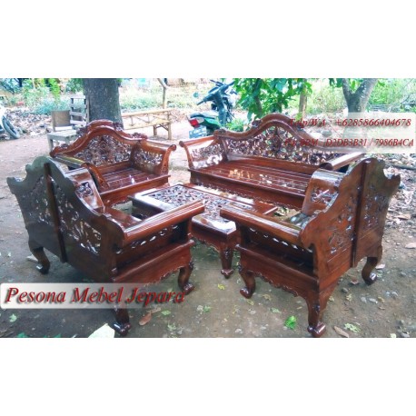 Kursi Tamu Ukir Madura Mawar Kayu Jati