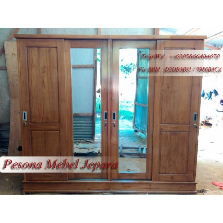 Wardrobe, Lemari Pakaian Pintu 4 Sliding Kayu Jati
