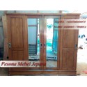Wardrobe, Lemari Pakaian Pintu 4 Sliding Kayu Jati